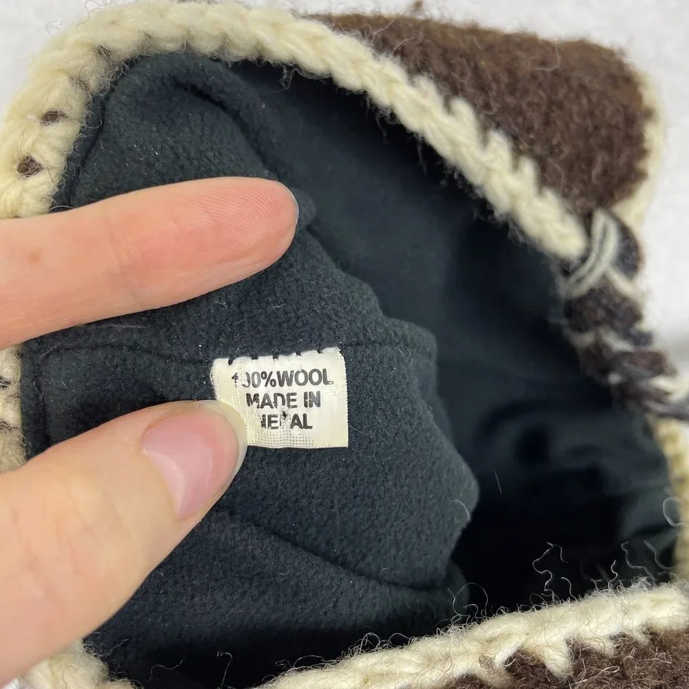 Nepal 100% Wool Fair Isle Knit Fleece Lined Trapper Beanie One Size Warm Chunky - Picture 6 of 8